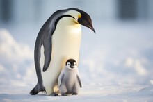 Mother Penguin With Her Offspring. Generative AI