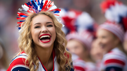 Happy cheerleader celebrating fourth july Independence Day.