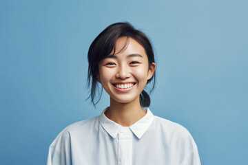 Wall Mural - Smart Casual Office Shirt uniform Girl Teenager - Adult stands in front of dark black Background. generative AI