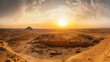 EgyptiaRemains of Egyptian pyramids in desert at sunset and dramatic sky