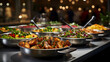 Catering-Buffet-Essen  im Restaurant mit Kartoffeln,  Fleisch, buntem Obst und Gemüse Generative Ai