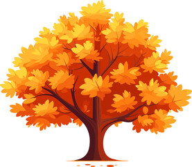 autumn tree vector.realistic aututmn tree with falling orange leaves.