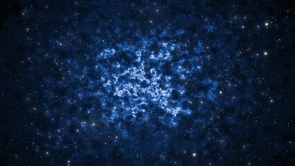 Wall Mural - 4k abstract blue 3d galaxy nebula space universe panorama, cosmic deep space travel background. star