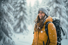 A Young Woman Enjoys A Snowy Forest In Lapland