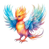 Fototapeta Big Ben - Colorful Young Mythical Phoenix Pheasant Bird Clip Art, Watercolor Painting Style, Generative AI