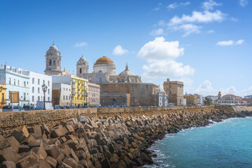 Wall Mural - Cadiz Cathedral and Paseo del Vendaval Promenade - Cadiz, Andalusia, Spain