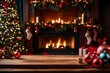 Fireplace with happy christmas decorations