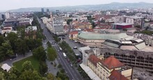 Banja Luka Boska Main Square Aerial Zoom In