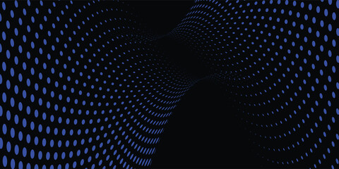 Blue dot wave and black abstract background