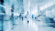© sderbane - Blurred doctor woman walk fast movement in  hospital with patients waiting on seats background. Generated ai.