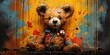 © AkimD - AI Generated. AI Generative. Cute little cartoon bear kid. Drawing painting watercolor oil brush graffiti ink bright colors background. Graphic Art