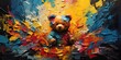 © Graphic Warrior - AI Generated. AI Generative. Cute little cartoon bear kid. Drawing painting watercolor oil brush graffiti ink bright colors background view canvas