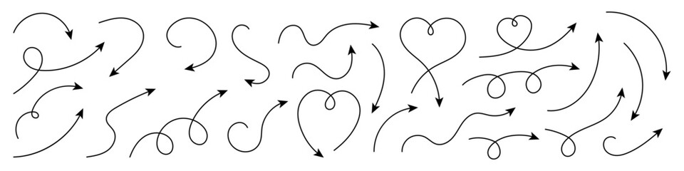 Wall Mural - curved arrows. set of vector hand drawn arrows. collection of pointers.