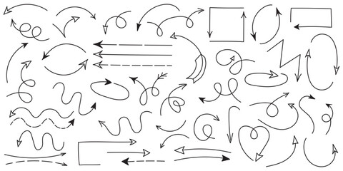 Wall Mural - curved arrows. set of hand drawn arrows. collection of pointers. vector illustration.