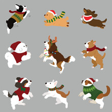 Simple And Cute Christmas Illustrations With Adorable Dogs Jumping