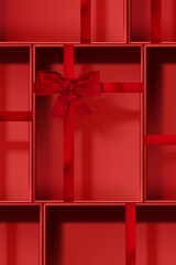 Wall Mural - Abstract 3D Vector minimal scene for mockup product display. Minimal product background for Christmas and sale event concept. Red gift box with red ribbon bow on red background. Vector EPS10