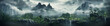 Nebelige Landschaft im Dschungel. Nebel- und Wolkengebirgstropische Tallandschaft. Luftaufnahme, weites, nebliges Panorama Generative Ai