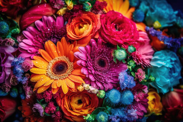Wall Mural - Beautiful, vivid, colorful mixed flower bouquet still life detail