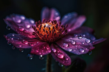 Wall Mural - Flower with dew dop - beautiful macro photography with abstract bokeh background 