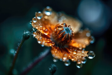 Wall Mural - Flower with dew dop - beautiful macro photography with abstract bokeh background 