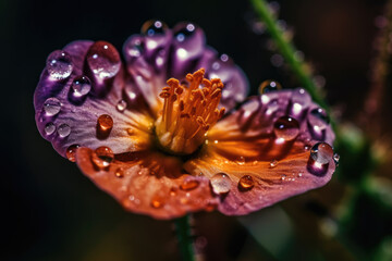 Wall Mural - Flower with dew dop - beautiful macro photography with abstract bokeh background 