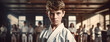 © PHdJ - Young Boy doing karate, jiu-jitsu, judo, wrestling with people blurred in background