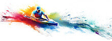 Rowing Sport Colorful Splash Art Illustration, Rower Canoing
