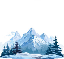 Vector Flat Mountains Landscape. Winter Beautiful Blue Mountains Landscape With A Forest.
