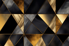 Luxurious Art Deco-inspired Seamless Pattern, Interlocking Gold And Silver Triangles, Opulent Dark Background, Metallic Acrylic Paint