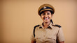 Authentic Indian Policewoman in Khaki Uniform - Smiling and Professional - AI-Generated

