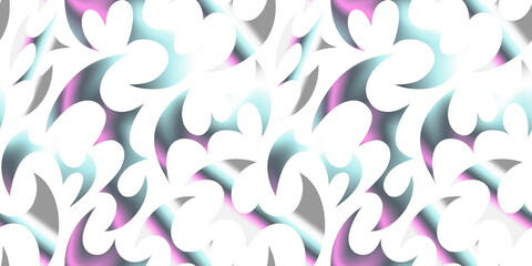 Trendy retro y2k holographic tribal art seamless pattern illustration. Modern style abstract iridescent shape background with futuristic decoration, tattoo element, metallic wing wallpaper texture.