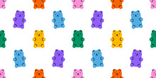 Colorful Cute Bear Cartoon Seamless Pattern. Retro Style Candy Animal Bears Wallpaper Background. Fun Repeat Texture Print Design. 