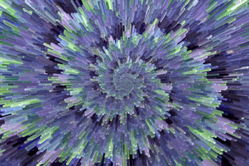 extruded spiral in purple, blue and green - abstract background