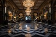 luxurious lobby area with majestic marble floors and ceiling chandeliers spectacular lighting