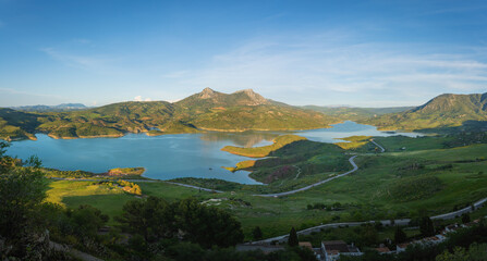 Sticker - Panoramic view of Reservoir Lake with Lagarin and Las Grajas Mountains - Zahara de la Sierra, Andalusia, Spain