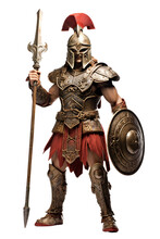 Mythical Greek God With Helmet And Armor Full Body. Isolated Object, Transparent Background