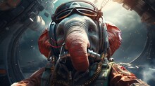 Anthropomorphic Elephant Astronaut, Digital Art Illustration