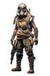 Post-apocalyptic raider with salvaged helmet. isolated object, transparent background