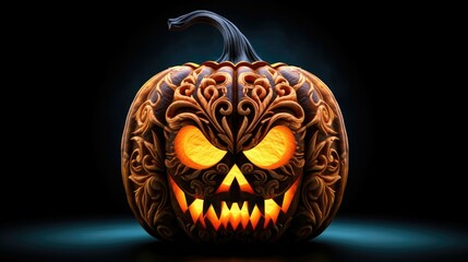 Wall Mural - Illuminated pumpkin face glows in the dark. Halloween concept.