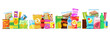 © Cavid - Snack product set, fast food snacks, drinks, nuts, chips, cracker, juice, sandwich isolated on white background. Unhealthy junk food. Flat illustration in vector