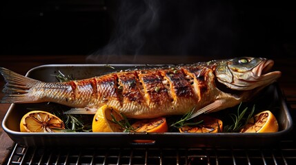 perfectly grilled whole branzino fish 