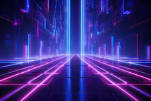 Abstract Speed Light Trails Effect Path, Fast Moving Neon Futuristic Technology Background, Future Virtual Reality, Motion Effect, Curve Of Neon Bright, Highway Speed Light, With Generative Ai.