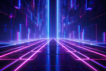 Abstract Speed light trails effect path, fast moving neon futuristic technology background, future virtual reality, motion effect, curve of neon bright, highway speed light, with Generative Ai.