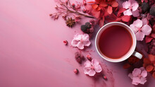 Hibiscus Tea. Cup Of Hibiscus Tea With Rose Orange
