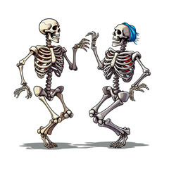 Dancing skeleton illustration transparent background, Generative ai