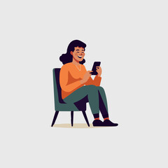 Wall Mural - beautiful happy woman with her cell phone in her hands, vector illustration