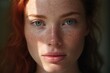 © Rudsaphon - a close up of a woman with freckles,rosacea couperose redness skin.Generative Ai