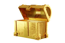3D Illustration , Chest Golden Icon . Open Treasure Box