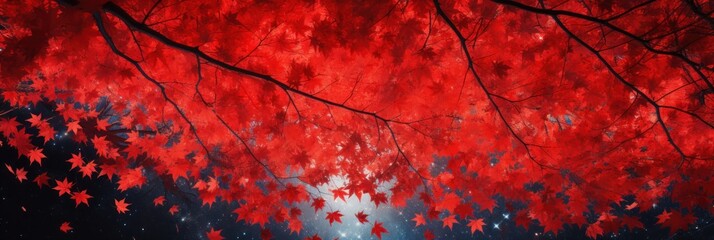 Wall Mural - Sky above the autumn maple leaves forest background