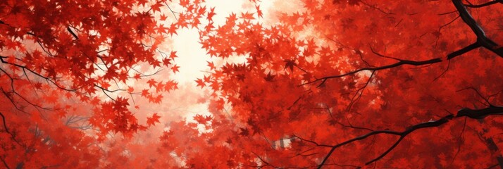 Wall Mural - Sky above the autumn maple leaves forest background